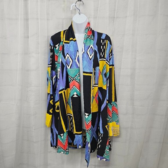Surya Black Blue Artsy Festival Patchwork Kimono Colorful Retro Open M - Picture 1 of 10